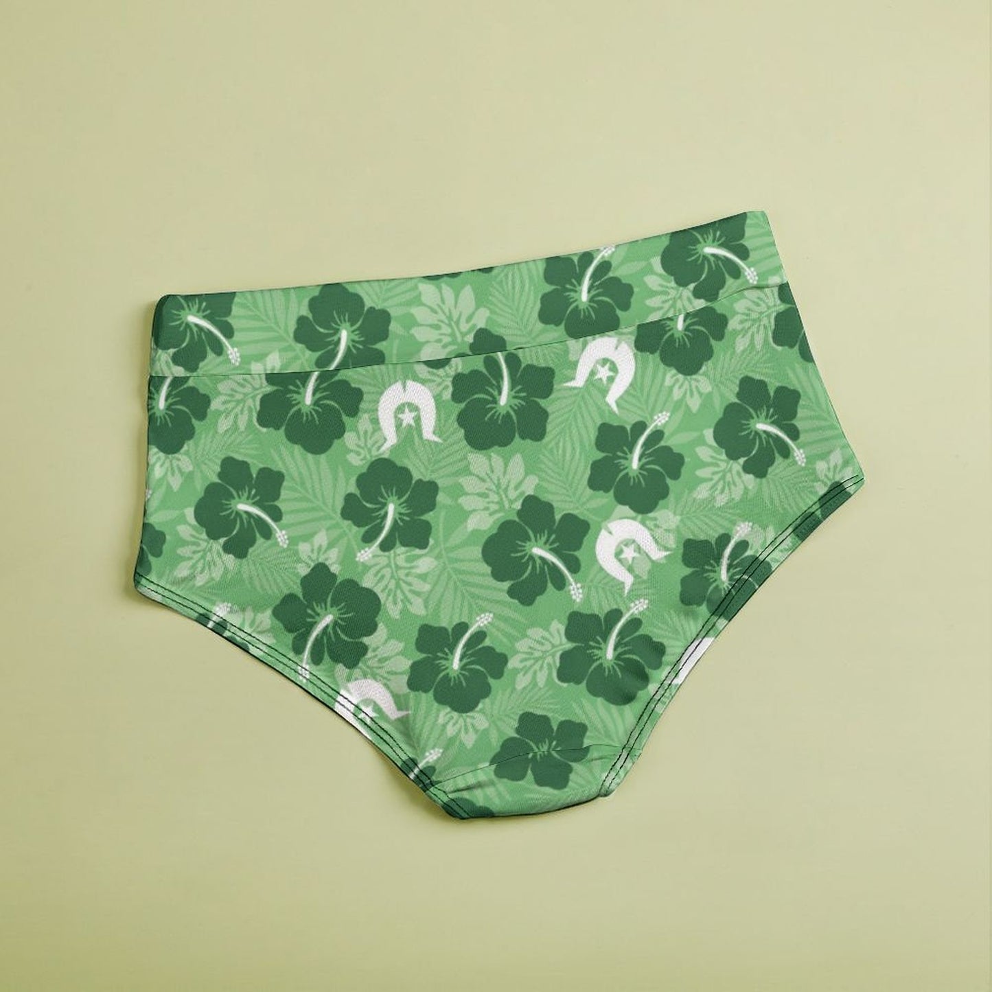Hibiscus flowers with Dhari (Sea Grass Green) on Women's High-Rise Panties