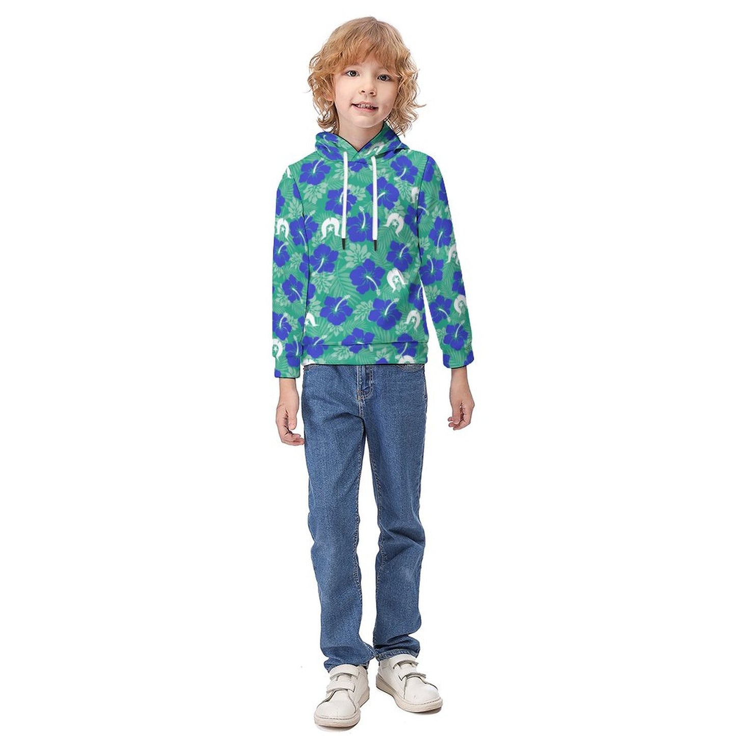 Royal Blue Hibiscus flowers with Dhari on Children's Hoodie