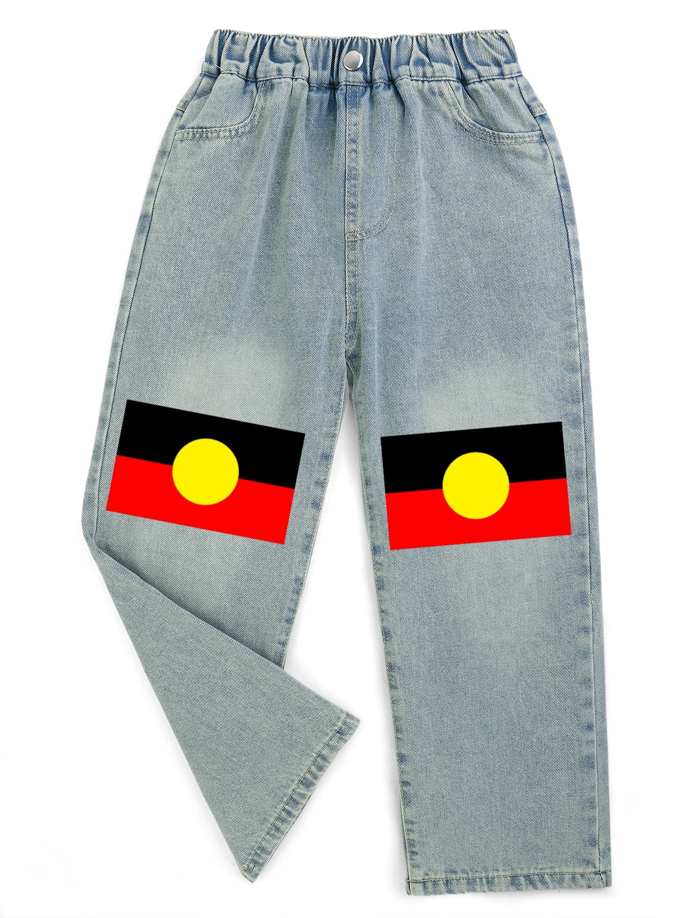 Aboriginal flag on Children's Cropped Jeans