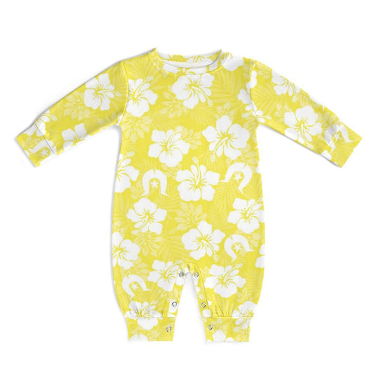 White Hibiscus flowers with Dhari (Yellow) on Baby Romper QLR (All-Over Printing)