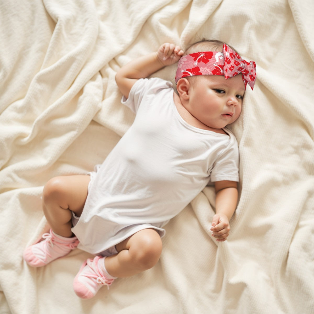 Hibiscus flowers with Dhari (Royal Pink) on Bowknot Baby Headbands