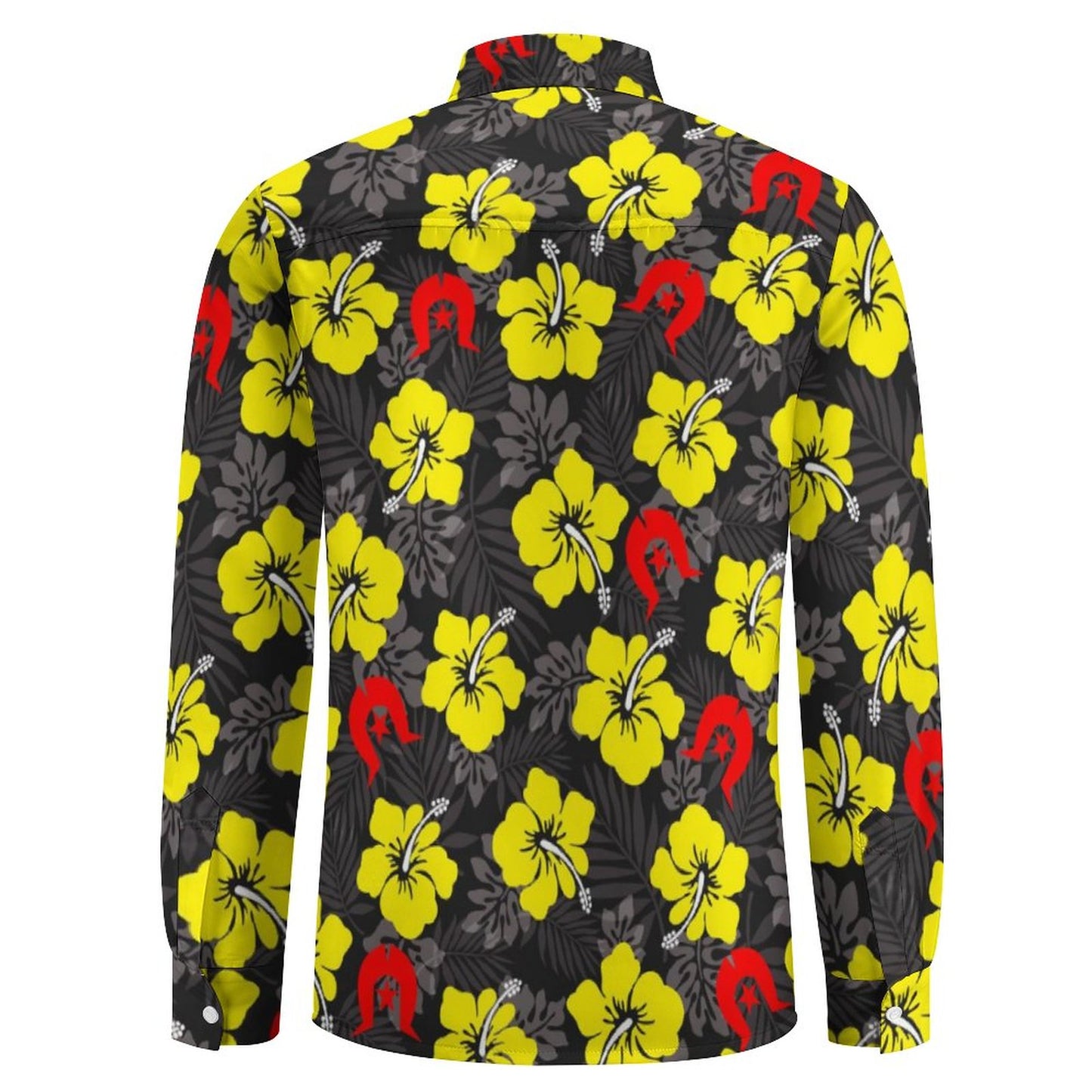 Royal yellow Hibiscus with Red Dhari on Men's Long Sleeve Shirt