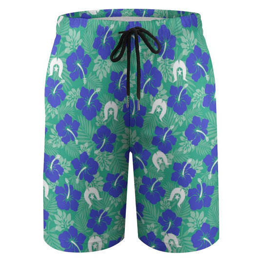 Royal Blue Hibiscus flowers with Dhari on Kid's Beach Pants