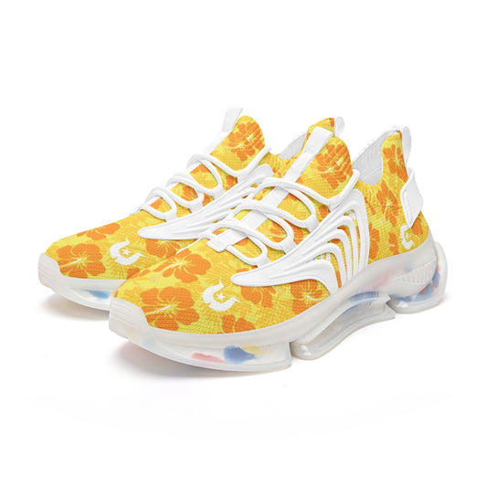 Hibiscus flowers with Dhari (Gold) on Unisex Low Top Mesh Sneakers