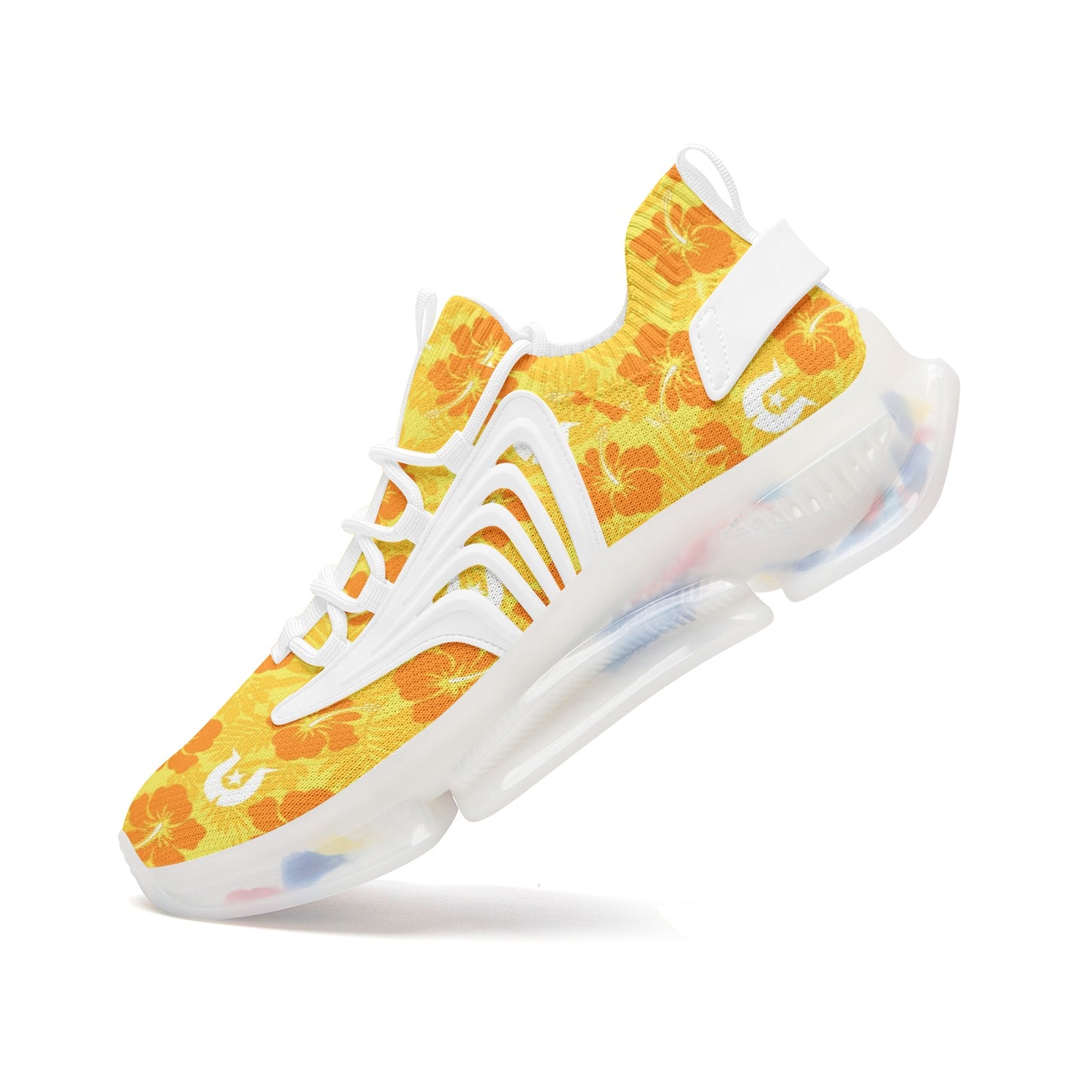 Hibiscus flowers with Dhari (Gold) on Unisex Low Top Mesh Sneakers
