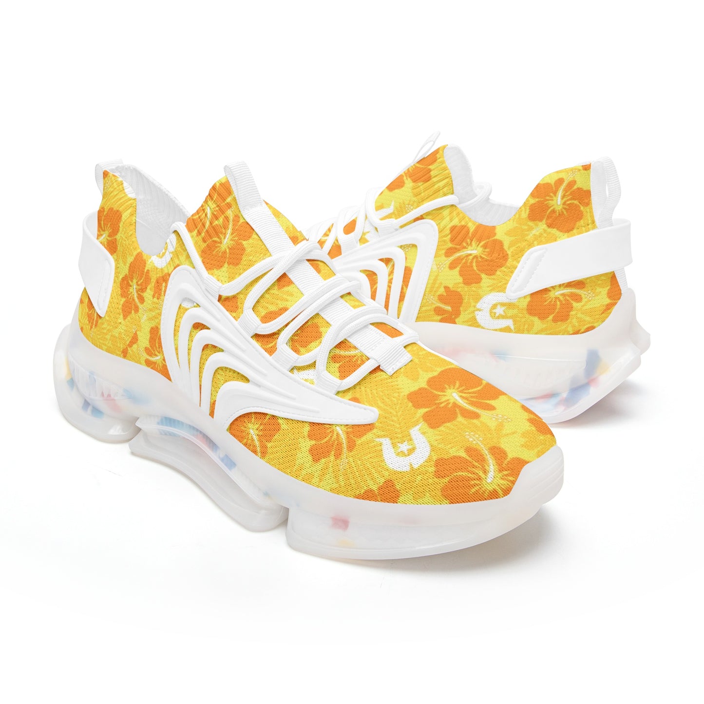 Hibiscus flowers with Dhari (Gold) on Unisex Low Top Mesh Sneakers