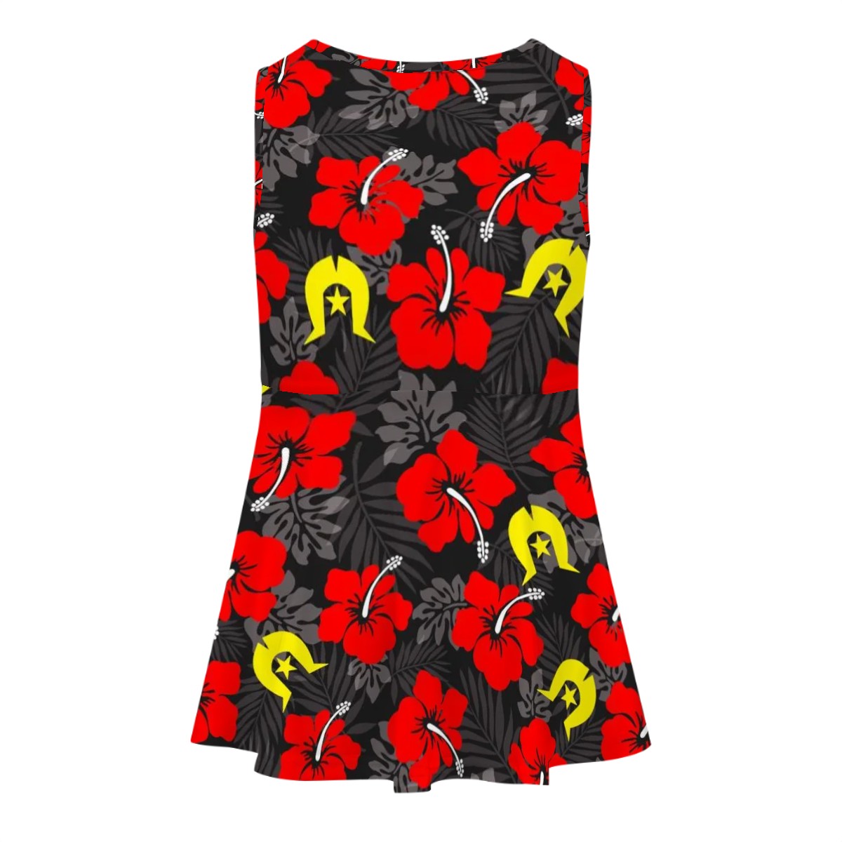 Royal Red Hibiscus with Yellow Dhari on Girls Dress