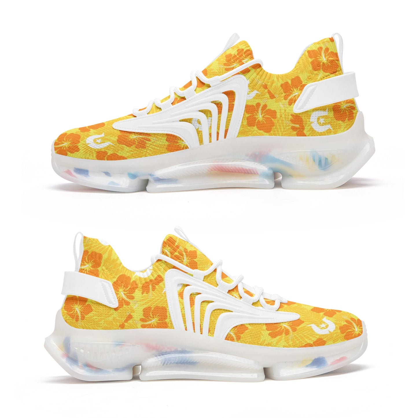 Hibiscus flowers with Dhari (Gold) on Unisex Low Top Mesh Sneakers