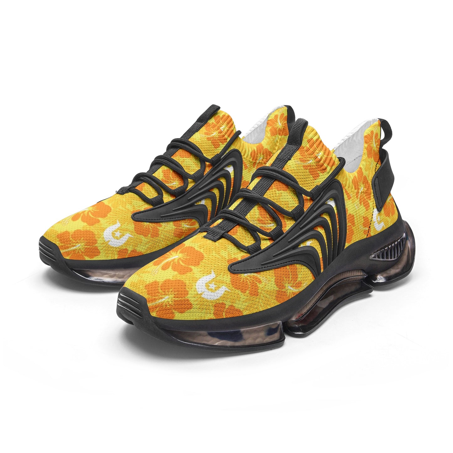 Hibiscus flowers with Dhari (Gold) on Unisex Low Top Mesh Sneakers