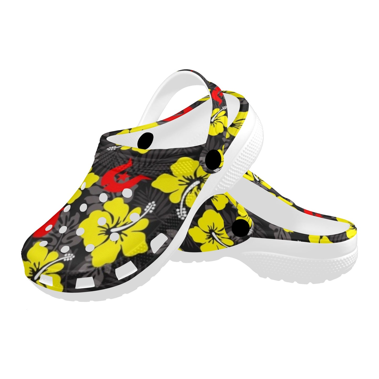 Royal yellow Hibiscus with Red Dhari on Adults Clogs