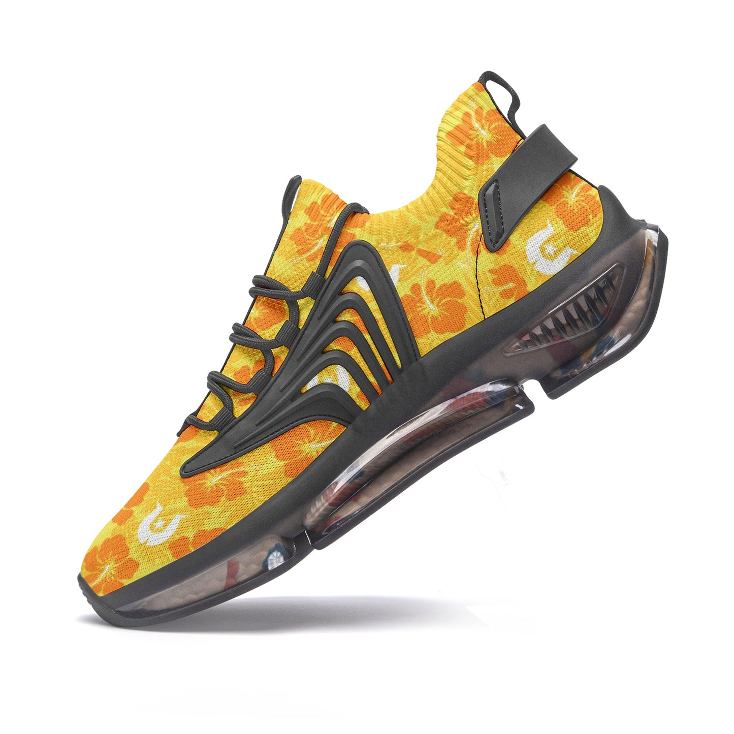 Hibiscus flowers with Dhari (Gold) on Unisex Low Top Mesh Sneakers
