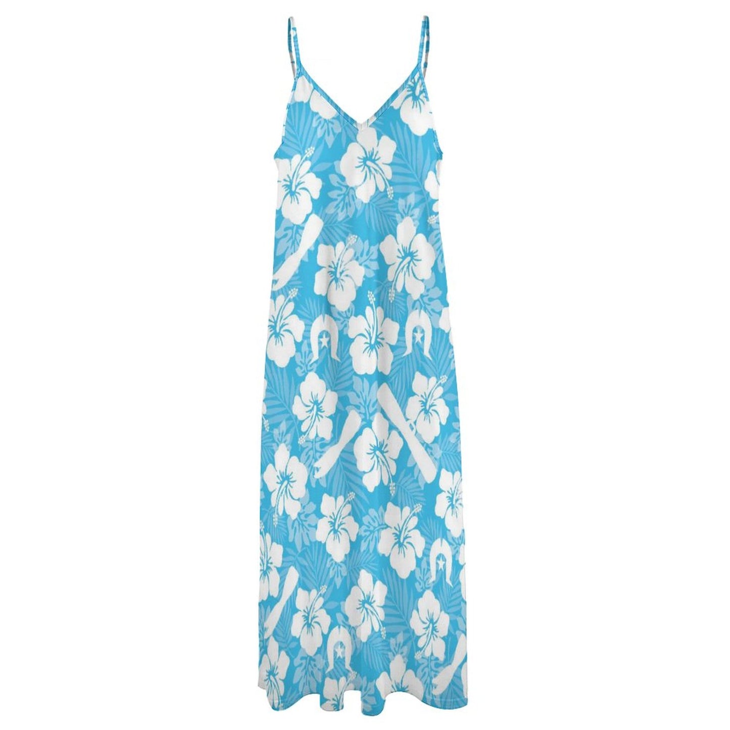 White Hibiscus flowers, Warup and Dhari on Ankle-length Slip Dress BDQ
