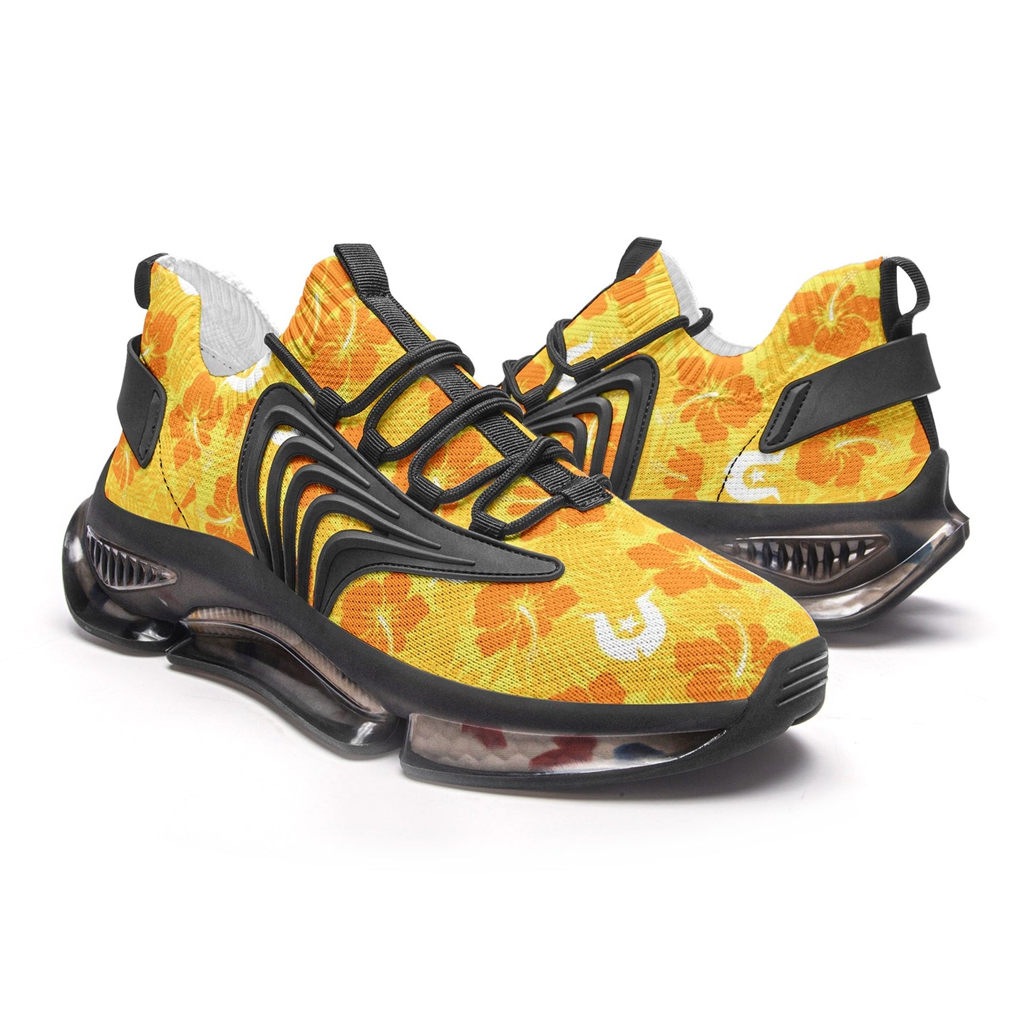 Hibiscus flowers with Dhari (Gold) on Unisex Low Top Mesh Sneakers
