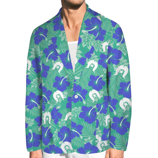 Royal Blue Hibiscus flowers with Dhari on Men's Blazer