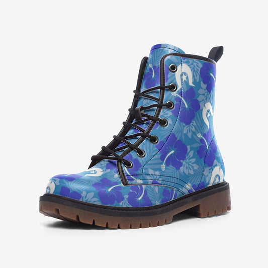 Hibiscus flowers with Dhari (Royal blue) on Casual Leather Lightweight Boots