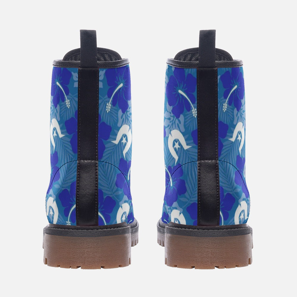 Hibiscus flowers with Dhari (Royal blue) on Casual Leather Lightweight Boots