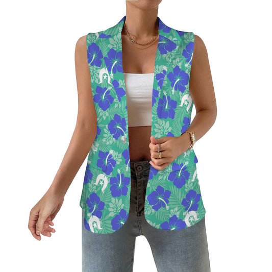 Royal Blue Hibiscus flowers with Dhari on vest Women Sleeveless Suit Vest