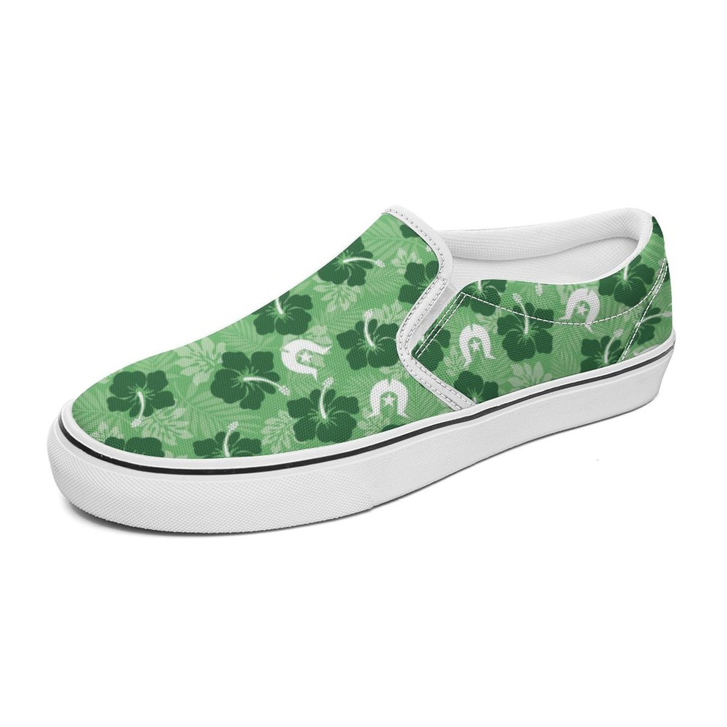 Hibiscus flowers with Dhari (Sea Grass Green) on Canvas Shoes for Teenagers