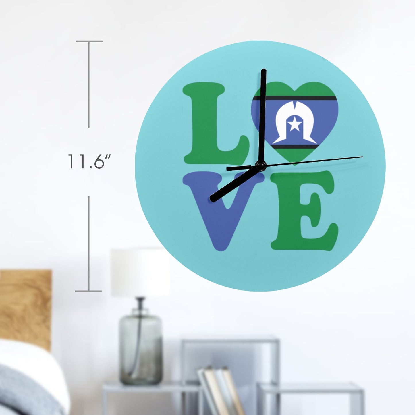 Torres Strait flag with LOVE on Wall Clock
