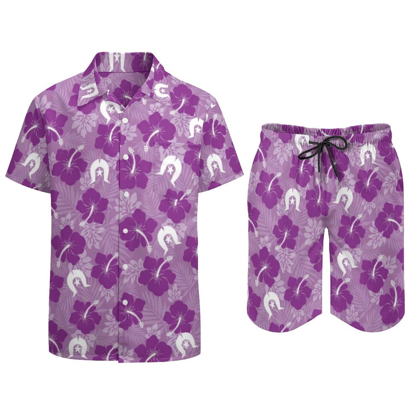 Hibiscus flowers with White Dhari (Royal purple) on Hawaiian Suits for Men