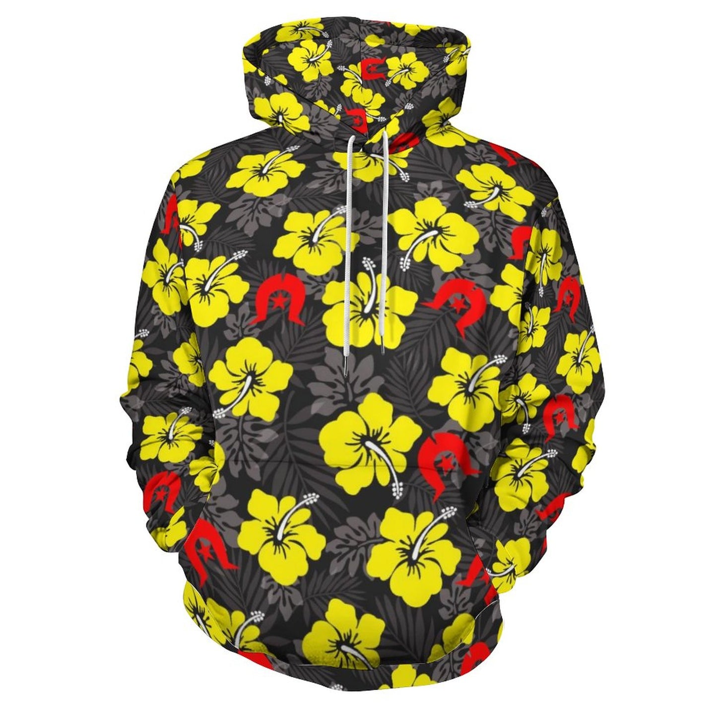 Royal yellow Hibiscus with Red Dhari on Lady Hoodie with Double-layer Cap