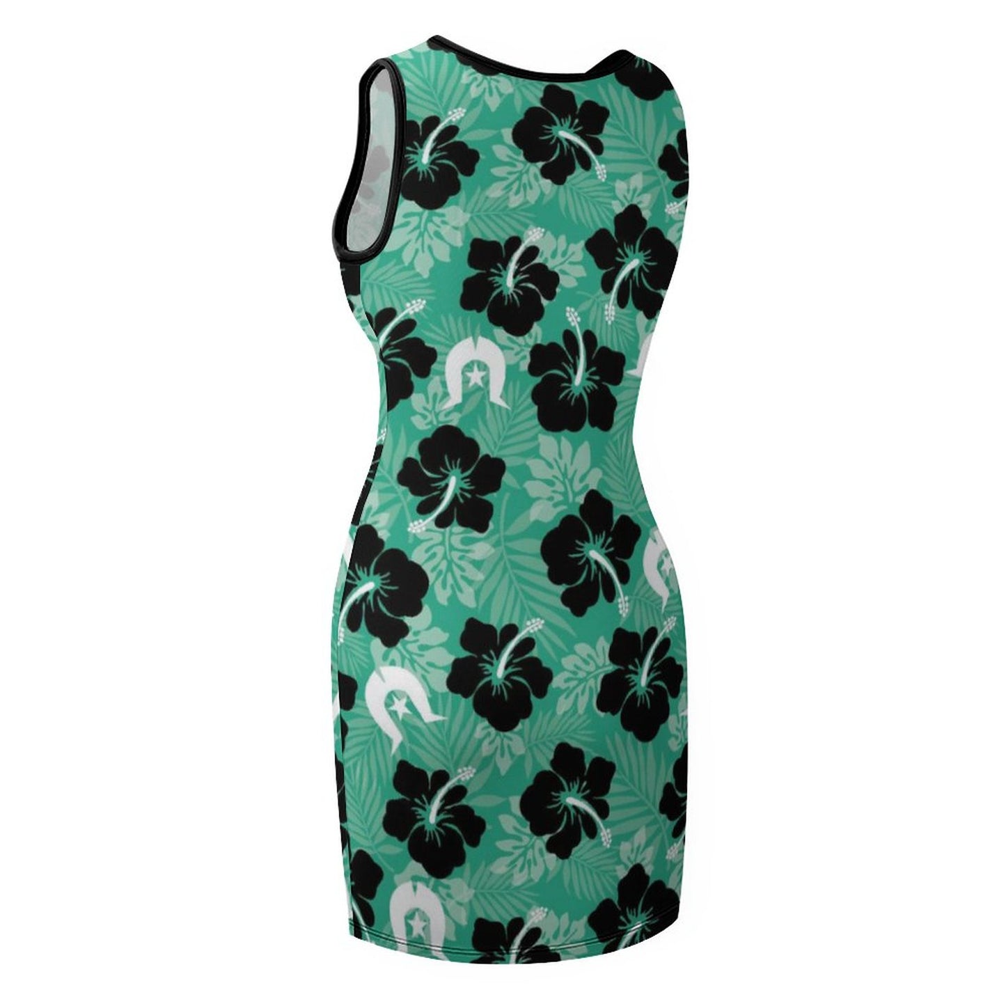 Black Hibiscus with White Dhari on Sleeveless Ladies Tank Dress