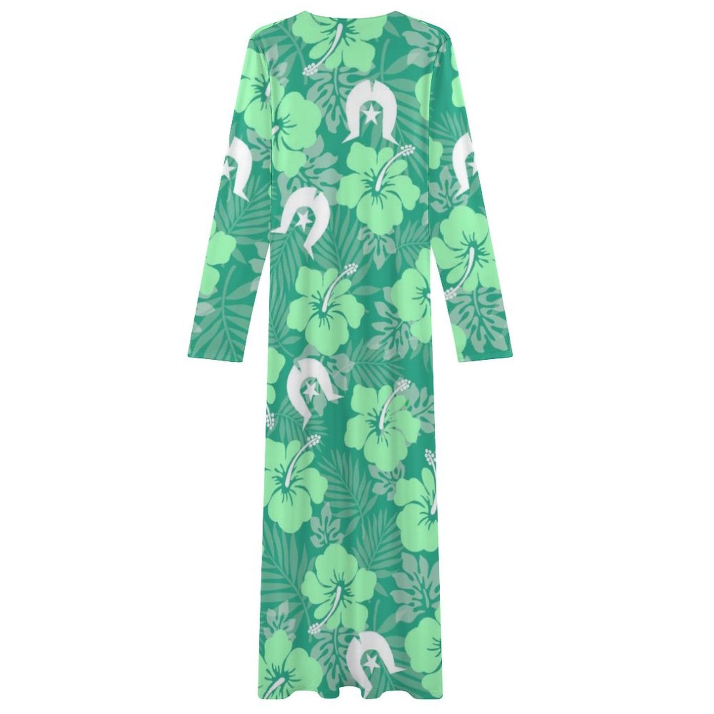 Hibiscus flowers with Dhari (Royal mint) on Long-Sleeve Draped Bodycon Dress