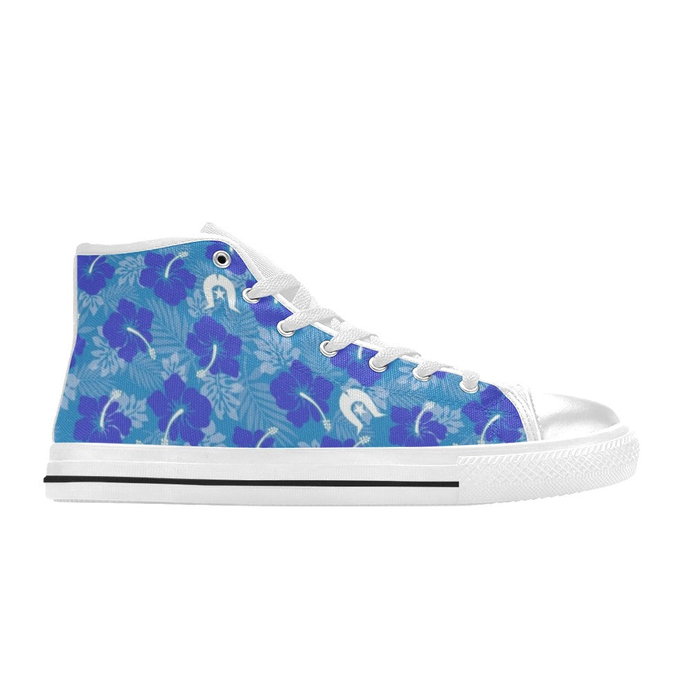 Hibiscus flowers with Dhari (Royal blue) on Women's High Top Canvas Shoes