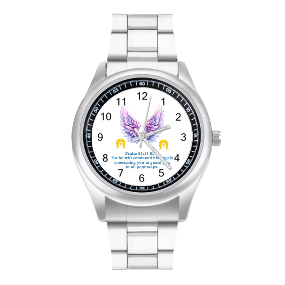Bible Psalm on Angels with Dhari on Simple Stainless Steel Watch