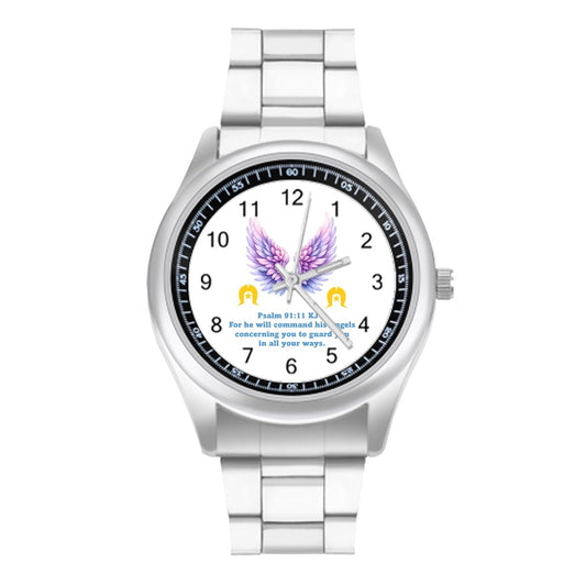 Bible Psalm on Angels with Dhari on Simple Stainless Steel Watch