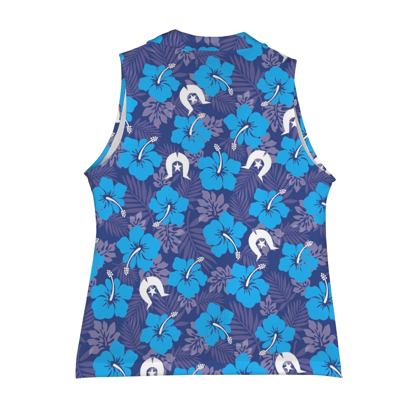 Hibiscus flowers with White Dhari (Royal blue) on Women Sleeveless Suit Vest
