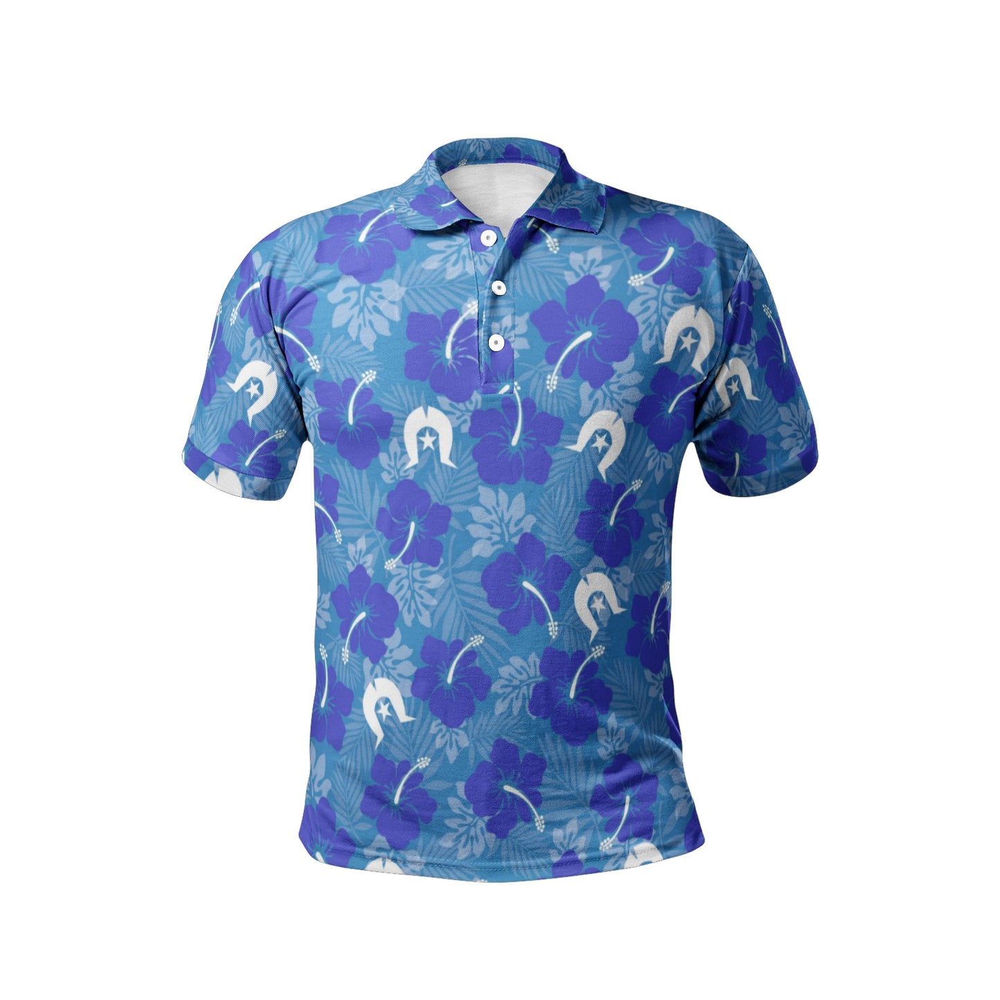 Hibiscus flowers with Dhari (Royal blue) on Men's Polo Shirt