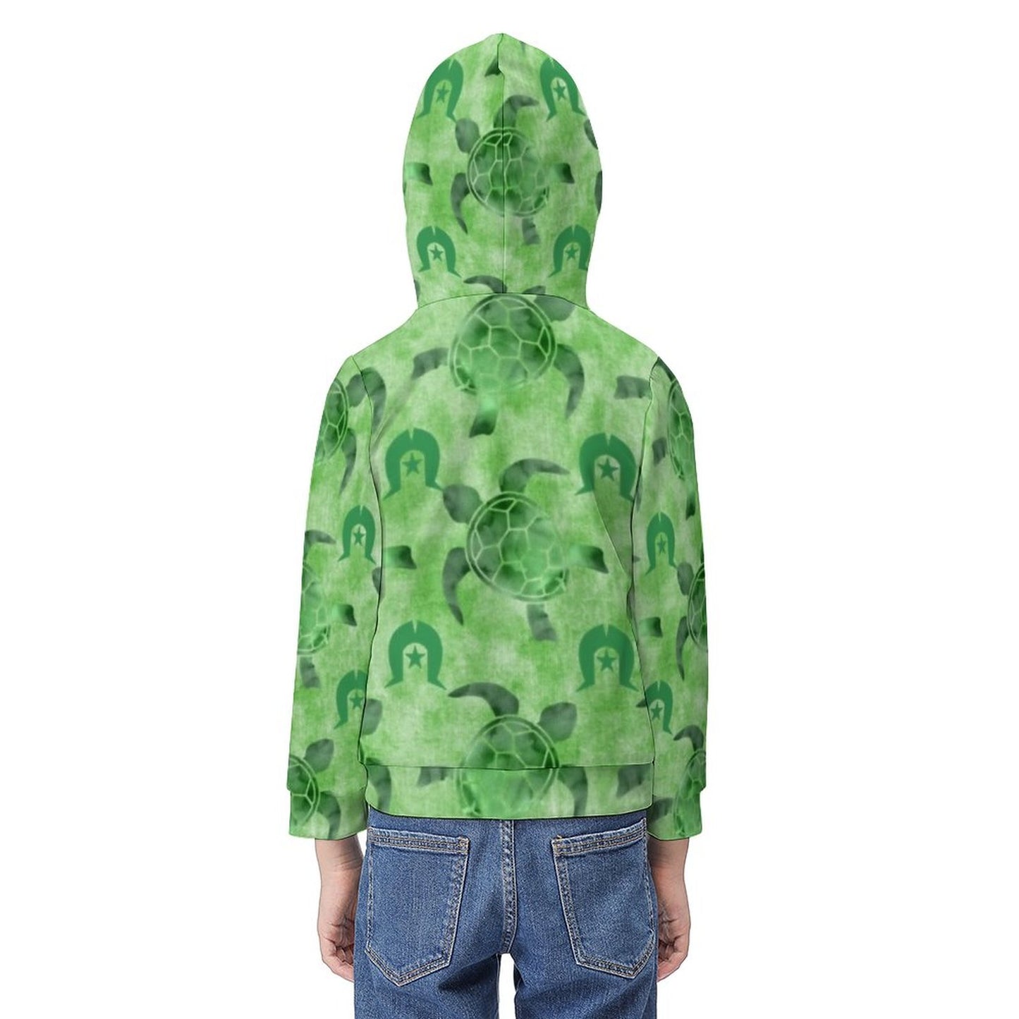Green Turtle Pattern on Children's Hoodie