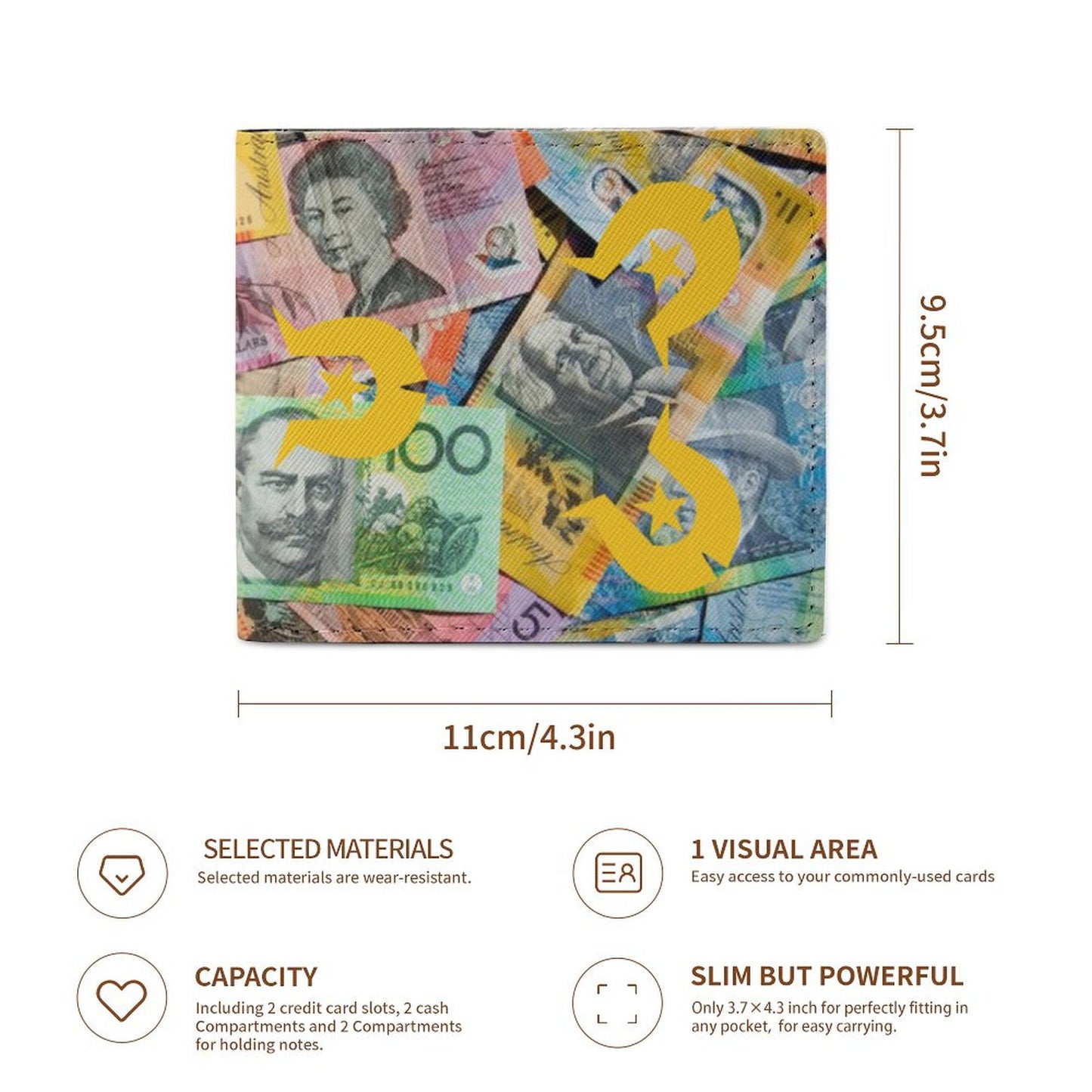 Gold coloured Dhari with Australian money (Version 2) on Card Holder Wallet 25