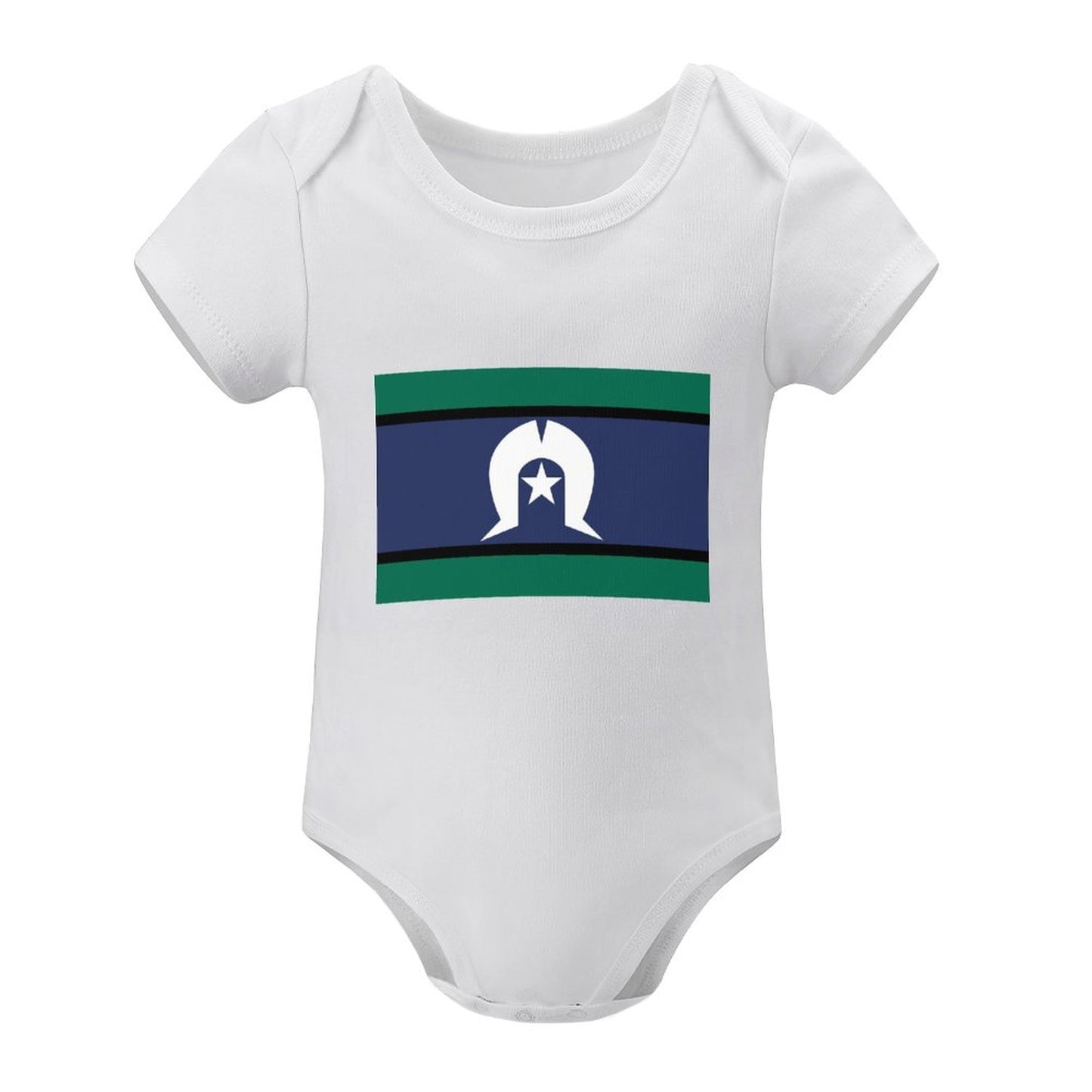 Torres Strait Flag on Short Sleeve Baby Romper