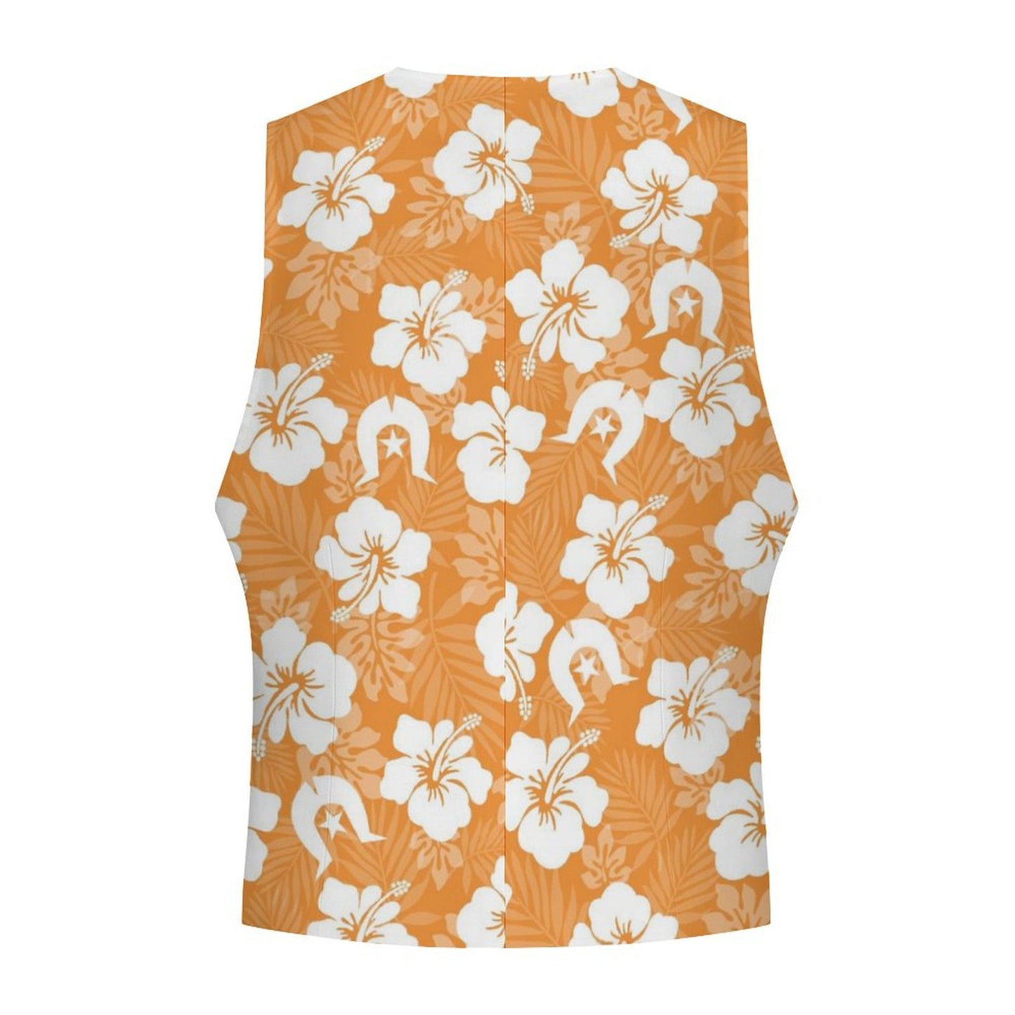White Hibiscus flowers with Dhari (Orange) on Men's Sleeveless Suit Vest