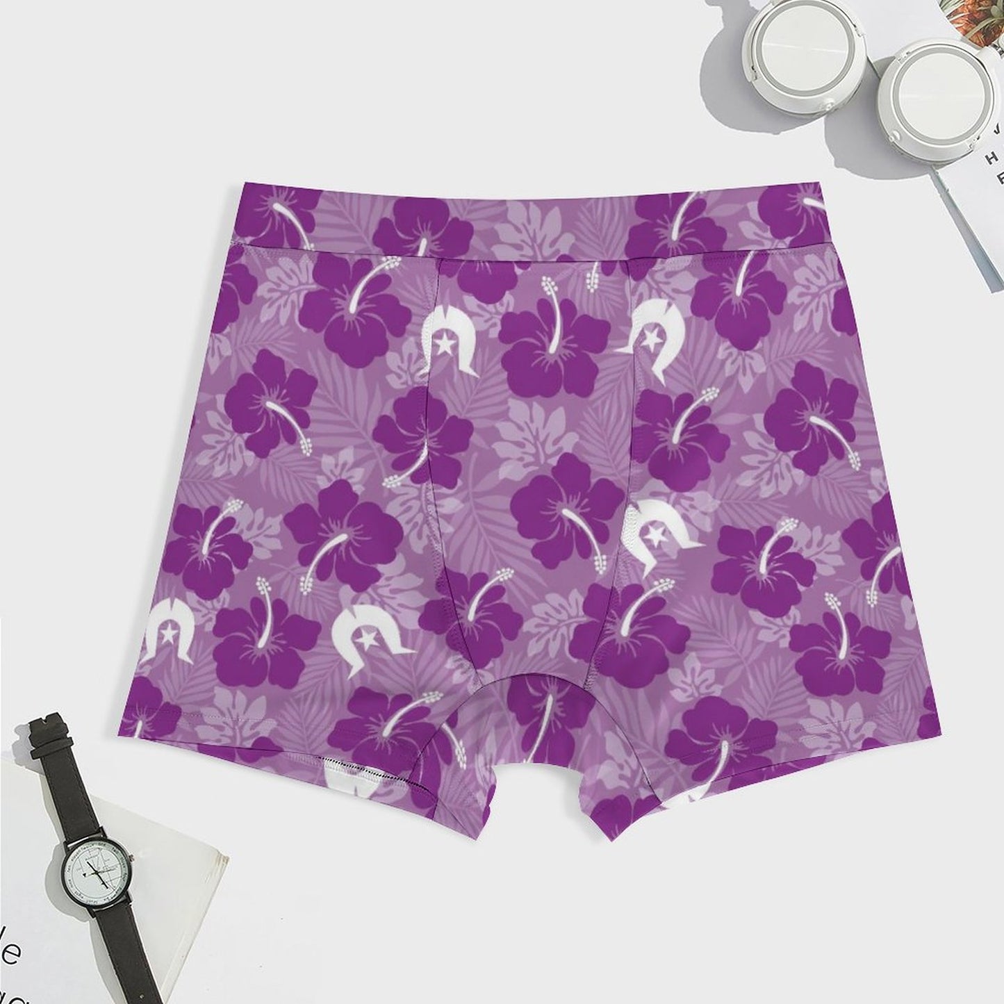 Hibiscus flowers with Dhari (Royal purple) on Milk Fiber Boxer Shorts for Men