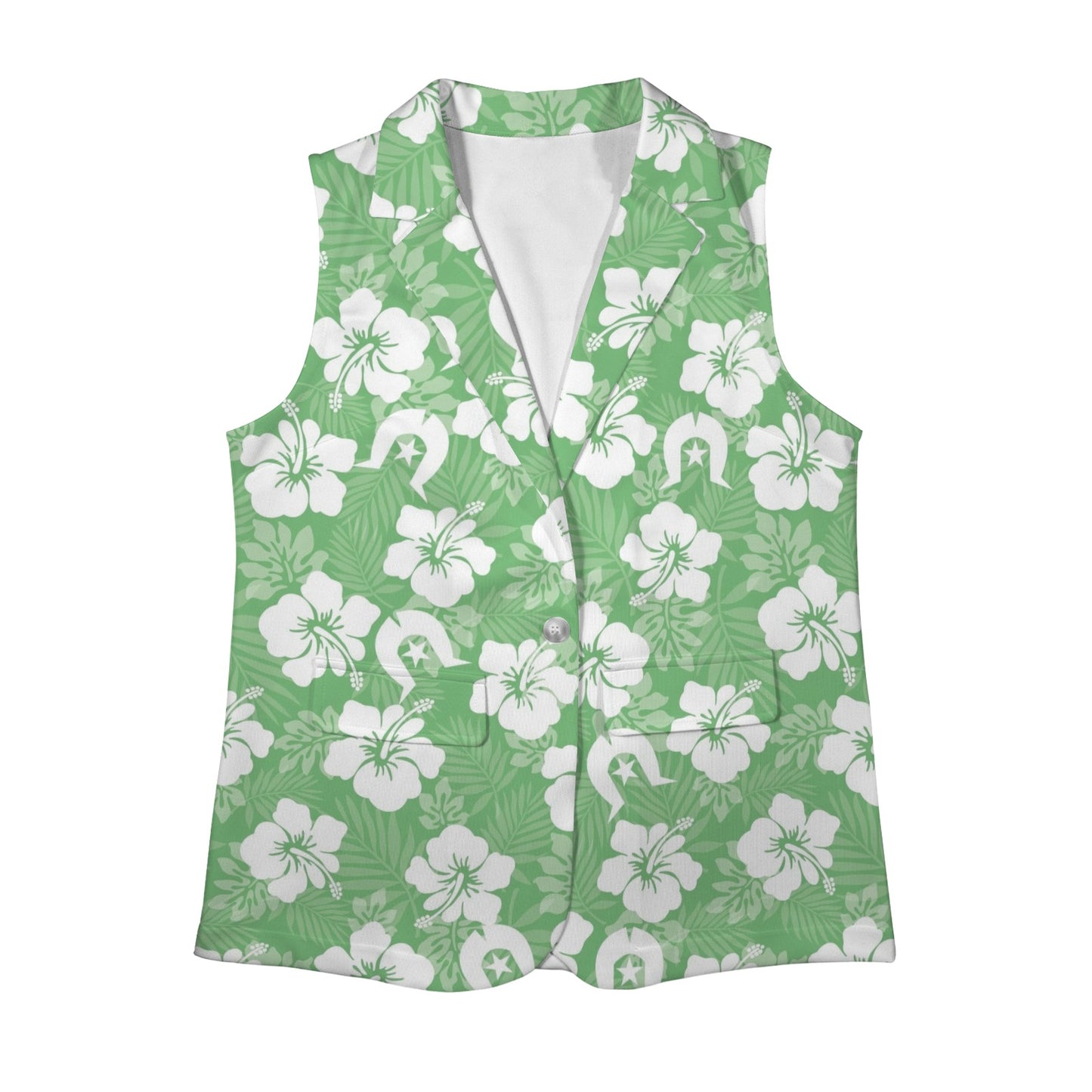 White Hibiscus flowers with Dhari (Green) on Women Sleeveless Suit Vest