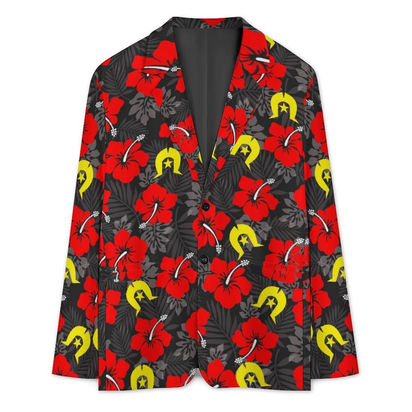 Royal Red Hibiscus with Yellow Dhari on Men's Blazer