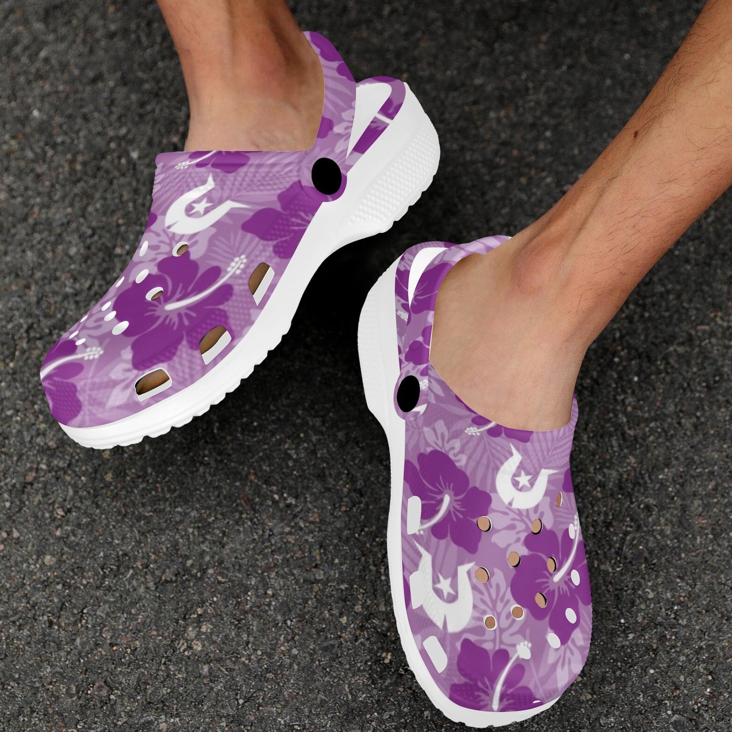 Hibiscus flowers with Dhari (Royal purple) on Adults Clogs