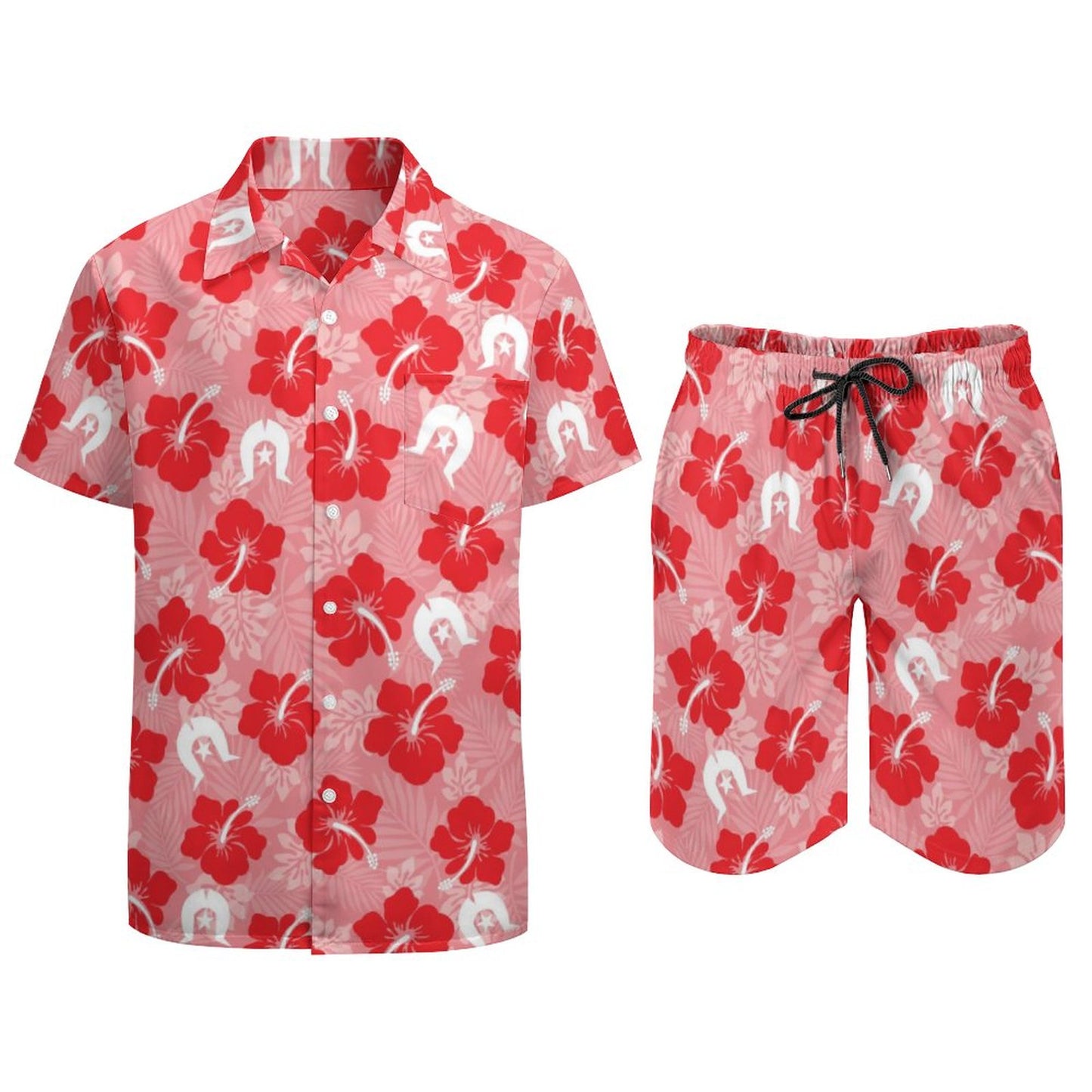 Hibiscus flowers with Dhari (Royal Pink) on Hawaiian Suits for Men