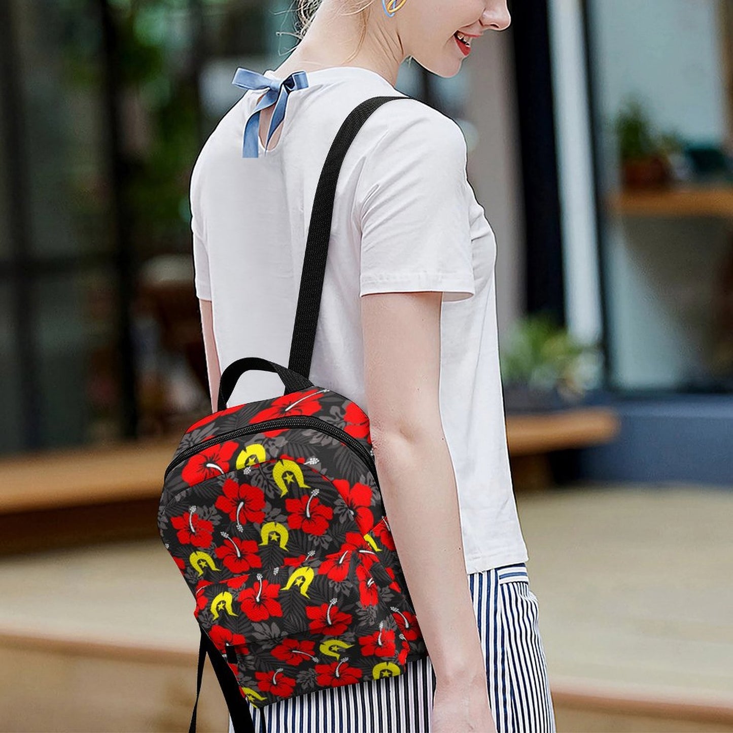 Royal Red Hibiscus with Yellow Dhari on Mini Backpack