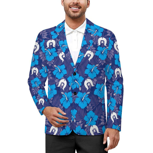 Hibiscus flowers with White Dhari (Royal blue) on Men's Blazer