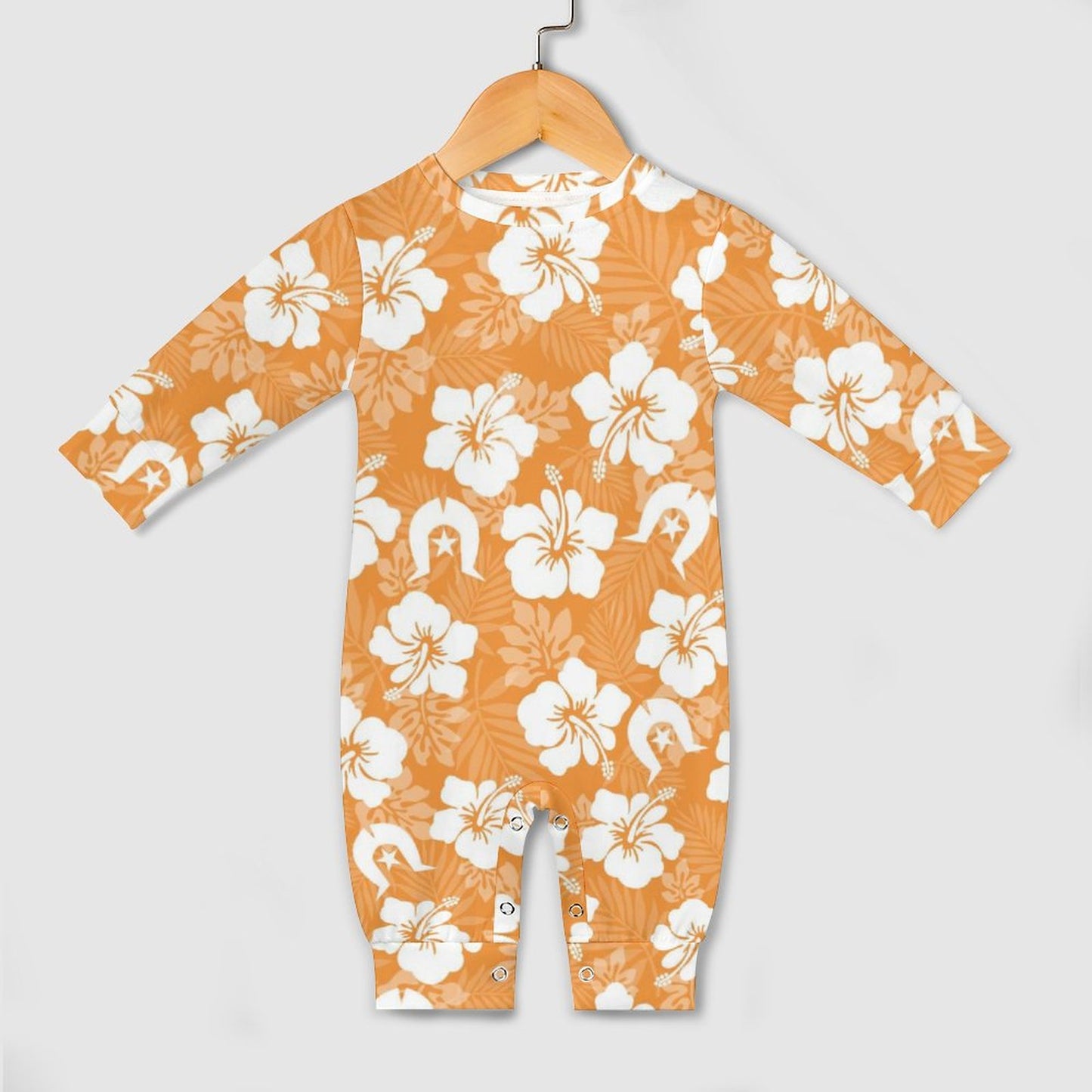 White Hibiscus flowers with Dhari (Orange) on Baby Romper QLR (All-Over Printing)
