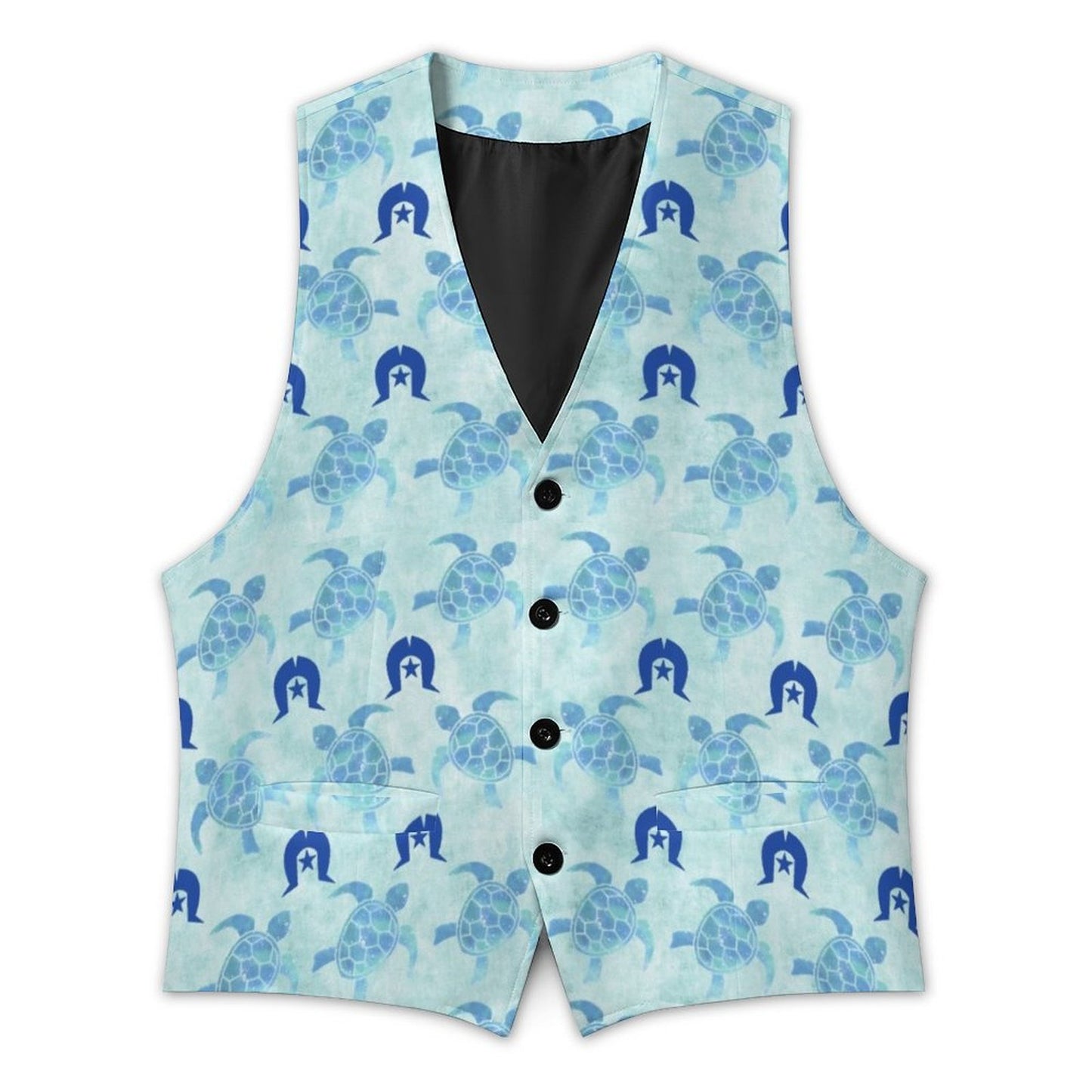 Blue Turtle Pattern on Men's Sleeveless Suit Vest