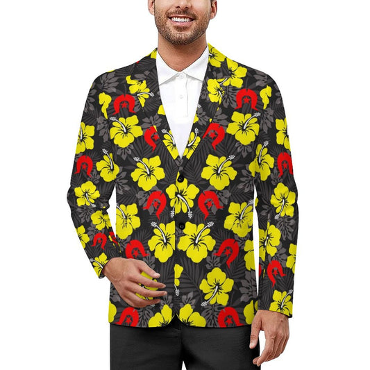 Royal yellow Hibiscus with Red Dhari on Men's Blazer