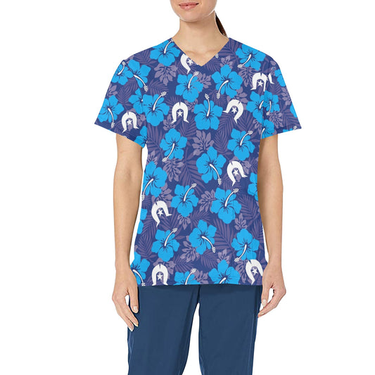 Hibiscus flowers with Dhari (Royal blue) on Unisex Scrub Top