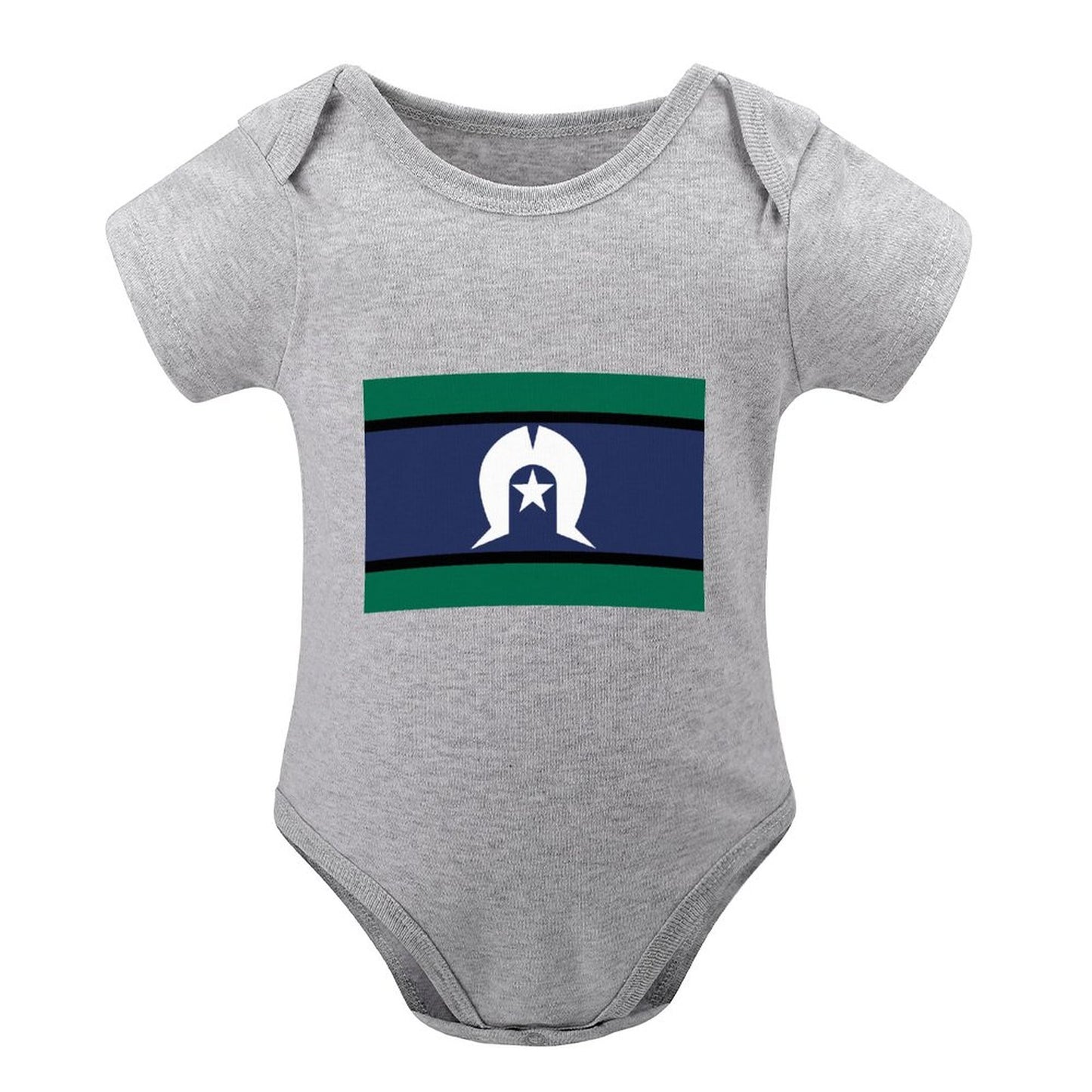 Torres Strait Flag on Short Sleeve Baby Romper