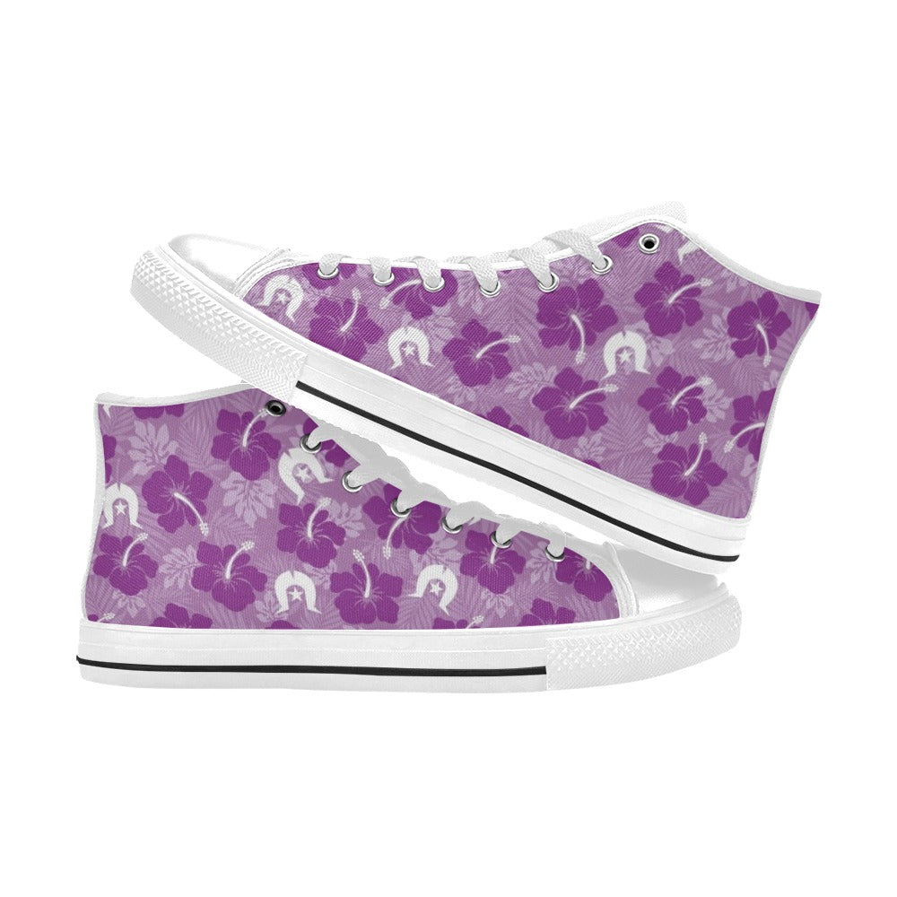Hibiscus flowers with Dhari (Royal purple) on Women's High Top Canvas Shoes