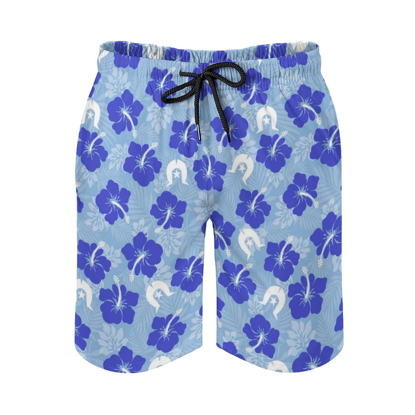 Hibiscus flowers with White Dhari (Sky blue) on Men's Board Shorts